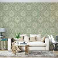 Vintage botanical paisley wallpaper in sage

