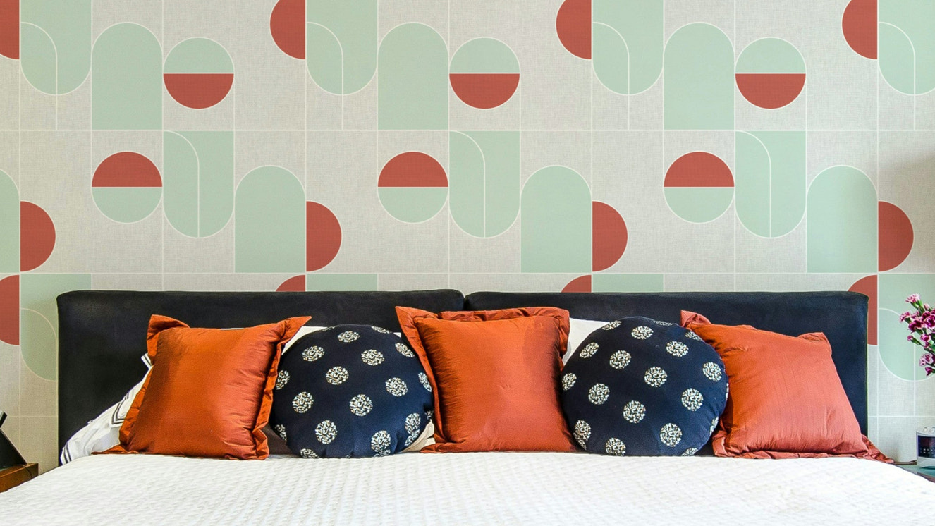 Terracotta & Mint Geometric Wallpaper⁠