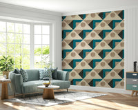 Textured beige and black triangle wall design

