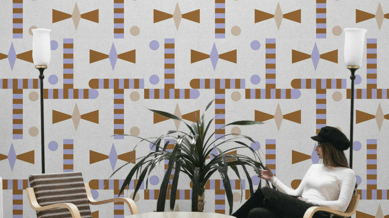 Striped brown and lilac wall design print

