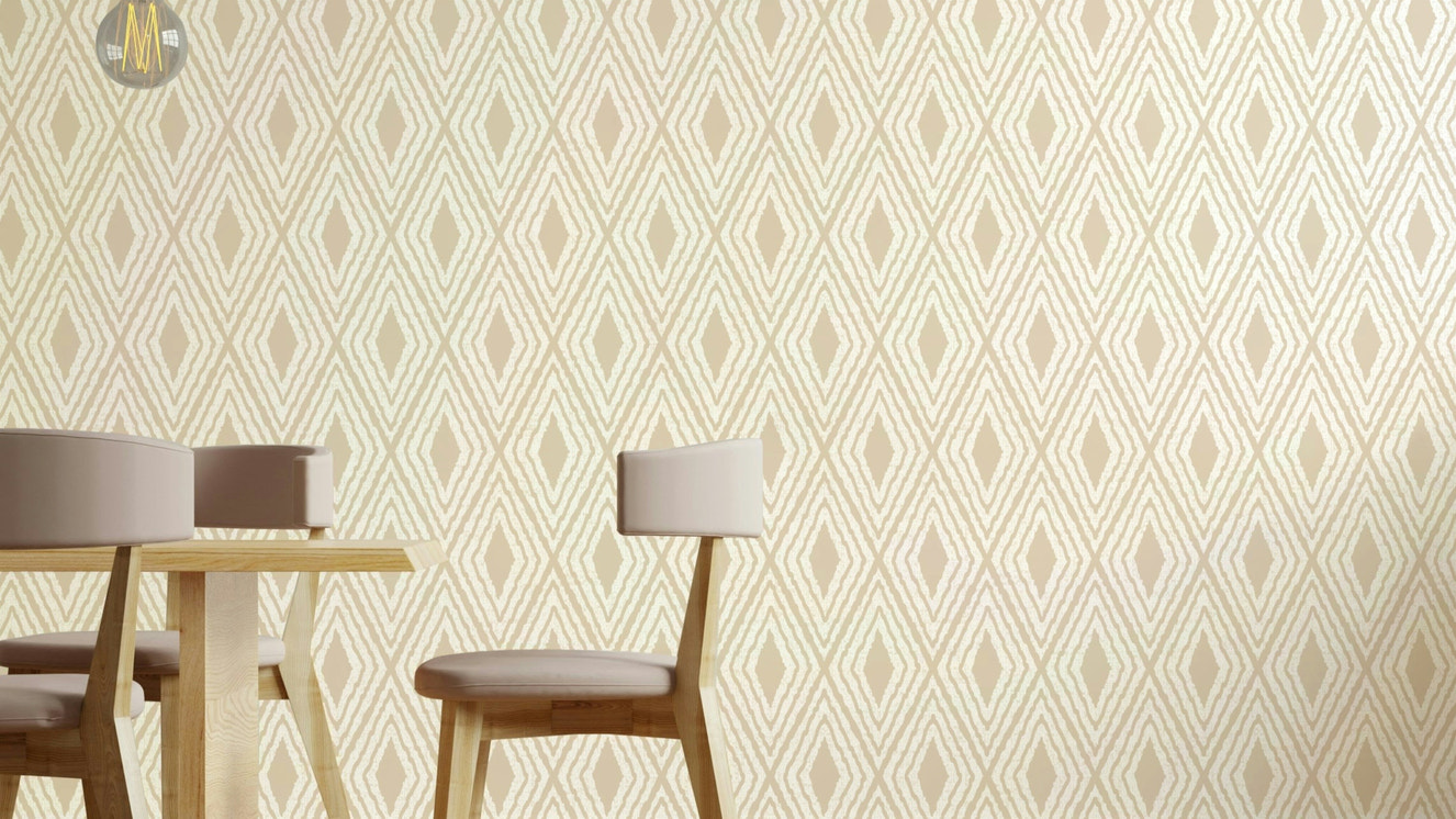 Beige harlequin wallpaper in tribal style

