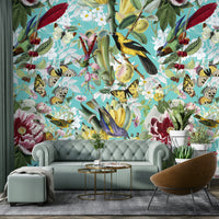 Exotic floral and fauna mural design

