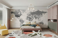 Sophisticated grey world map wall art

