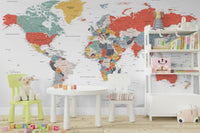 Vintage-style world map mural for home décor

