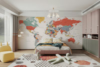 World map mural with accurate geographical details

