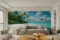 Crystal-clear sea and palm mural design

