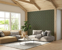 Lush green chunky plant wallpaper with jewel-toned jungle motifs

