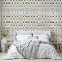 Multicolored woven check jungle wallpaper with jewel accents for bold interiors

