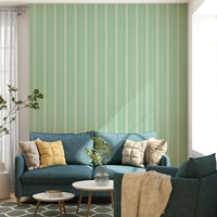 Merry cherry wallpaper in green and white stripes

