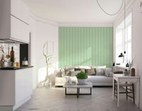 Fun green stripe wallpaper with cherry motifs

