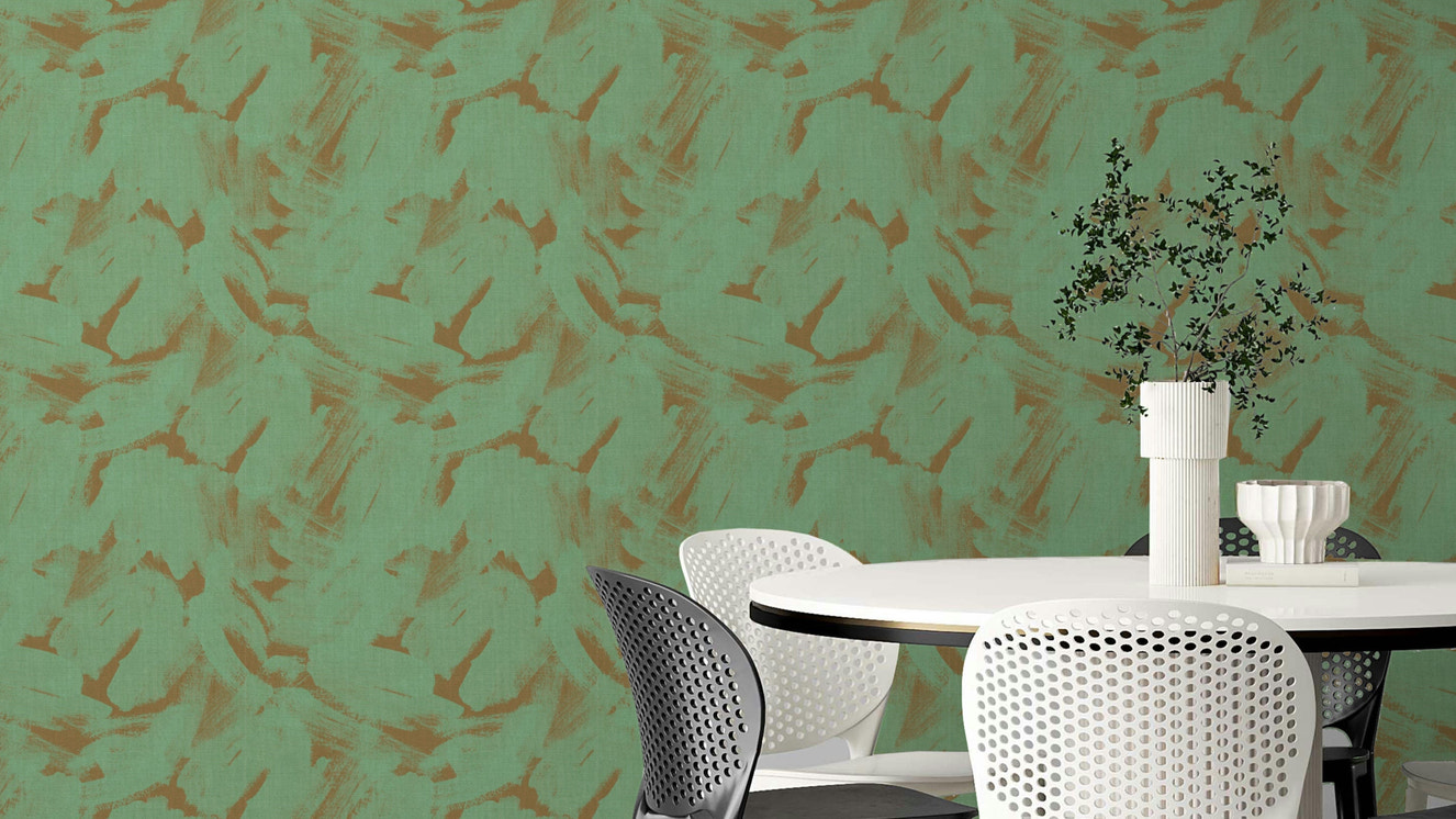 Artistic green wallpaper featuring bold brushstrokes

