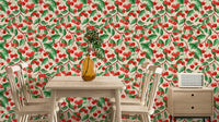 Hand-painted cherry wallpaper in vibrant colors

