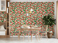 Cherry-themed wall covering with brushstroke texture

