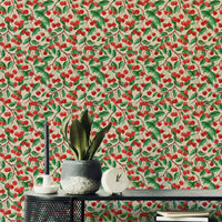 Artistic red cherries on soft pastel background

