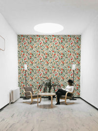 Playful peaches and cherries pattern on wall mural

