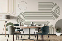 Soft curved mural with minimalist retro touch

