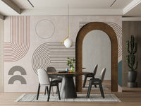 Abstract retro mural with flowing graphic lines

