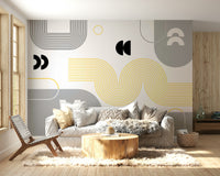 Stylish Geometric Wall Mural in Yellow Gray


