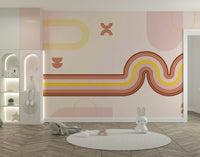 Abstract Boho Mural with Curvy Lines

