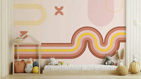 Warm Tone Retro Curvy Lines Wall Art


