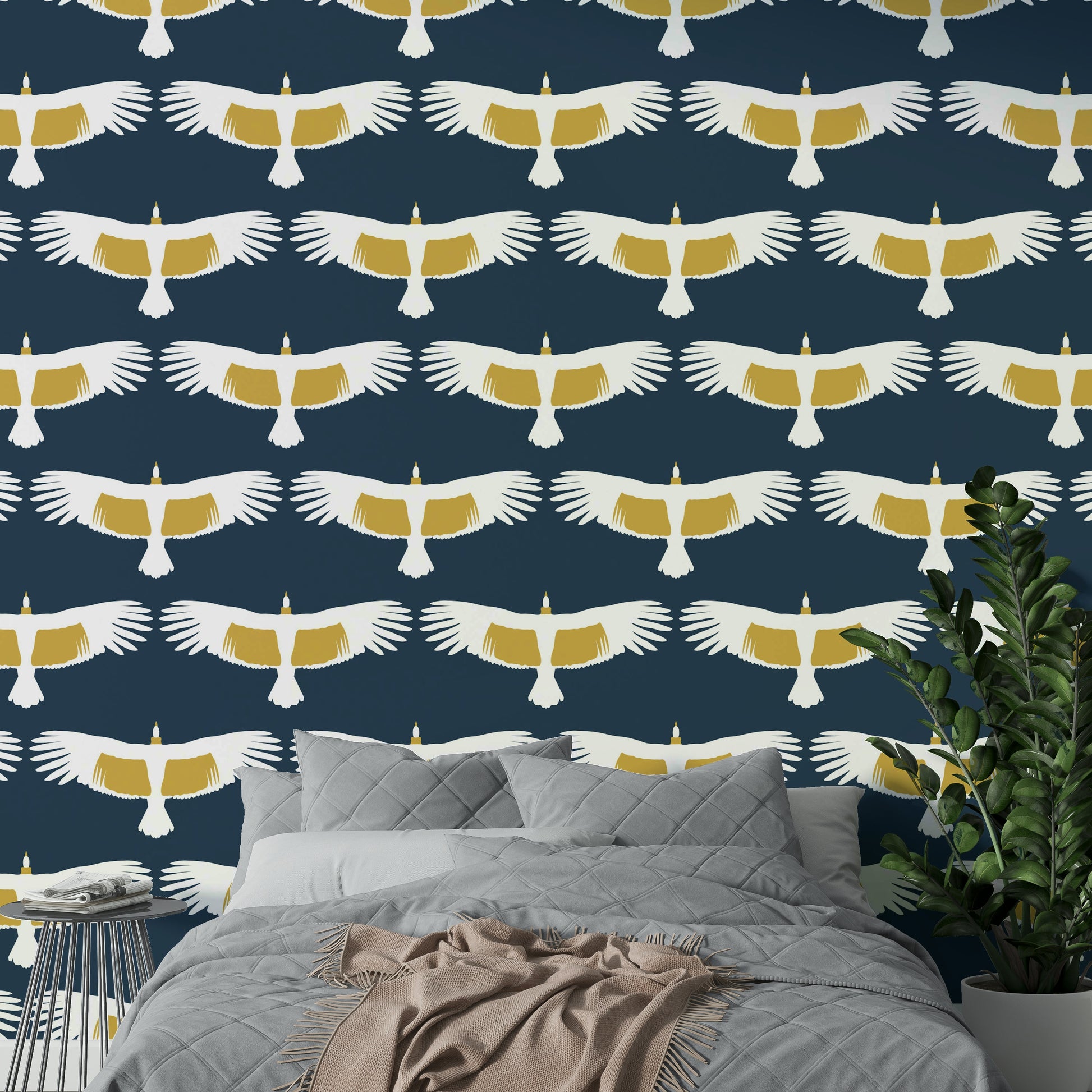 Mountain bird wall mural pattern

