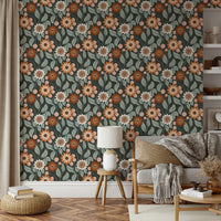 Warm tone floral wallpaper style

