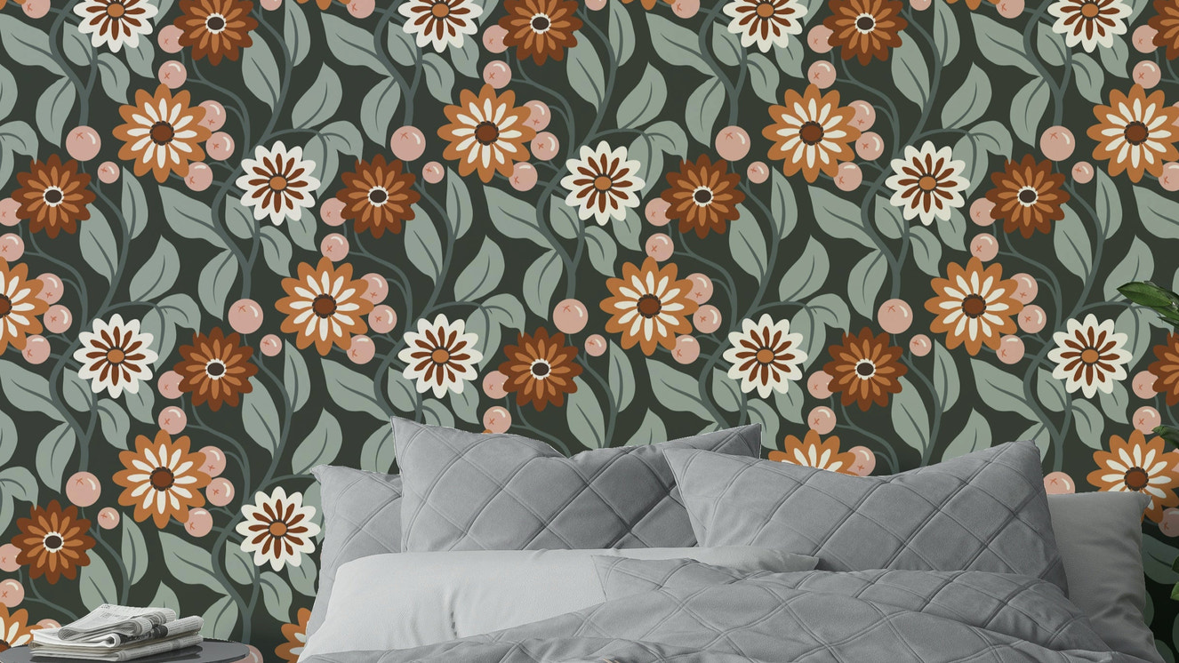 Large floral print mural wallpaper

