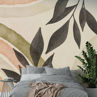 Modern wall mural with watercolor florals

