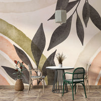 Watercolor leaves and plants in mural design

