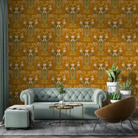 Warm ochre floral wallpaper

