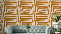 Amber brushstrokes wallpaper with mid-century design


