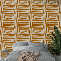 Amber abstract wallpaper adding vintage charm to room

