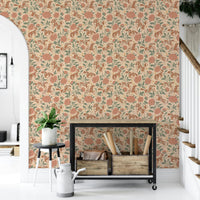 Whimsical wallpaper with floral and horse motifs

