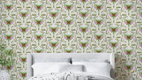 Light wallpaper with rainbow grasshopper damask

