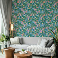 Retro-inspired wallpaper with bold flower pattern

