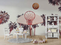 Slam dunk mural with basketball court design

