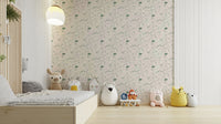 Neutral green wallpaper with woodland animals

