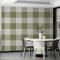 Olive green check pattern wallpaper with vintage charm

