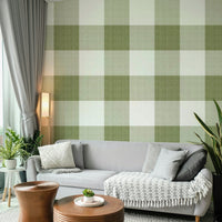 Nature-toned buffalo plaid wallpaper in green

