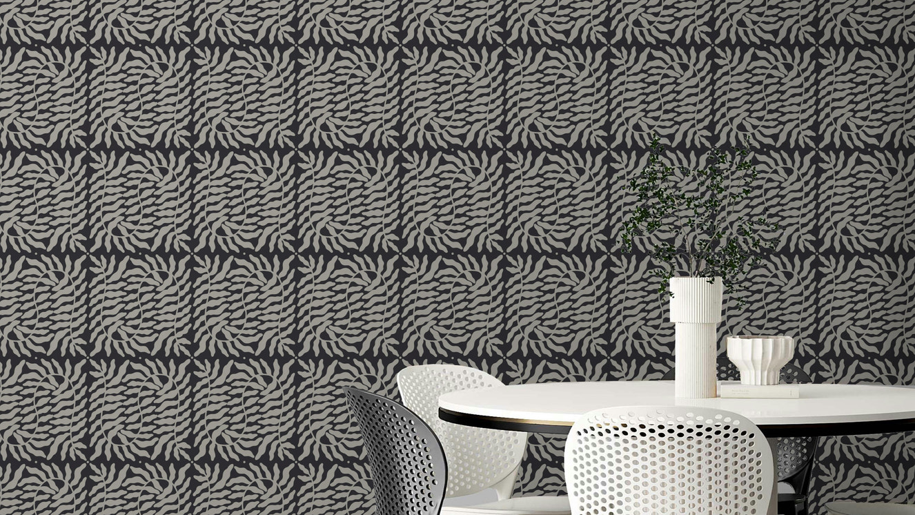 Taupe wallpaper with delicate fern patterns

