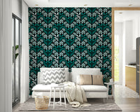 Mid-century floral wall design in soft blue

