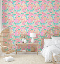 Vintage flower wallpaper in funky mod style

