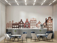 Amsterdam cityscape mural with classic houses


