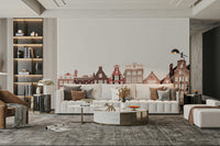 European architecture mural with canal buildings

