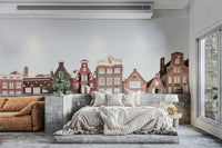Storybook-style mural of Amsterdam’s old town

