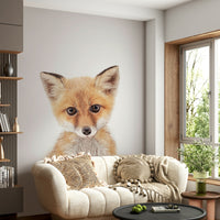 Adorable fox cub mural in soft earthy tones

