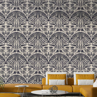Art Deco fan pattern wallpaper in midnight tones

