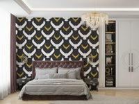 Rustic-style wallpaper featuring night birds in flight

