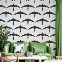 Elegant swift bird pattern on soft white wallpaper

