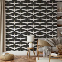 Decorative bird wallpaper with rustic gray finish

